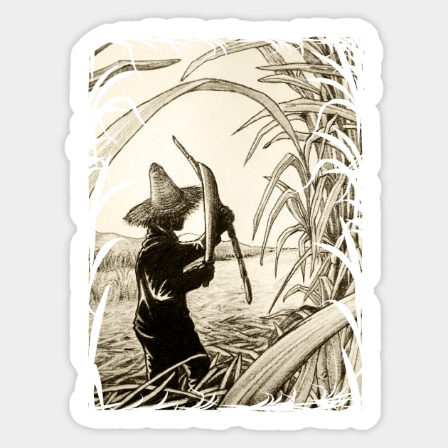 Worker Cutting Sugar Cane Pencil Hand Drawing Vintage Style Sticker by BluedarkArt